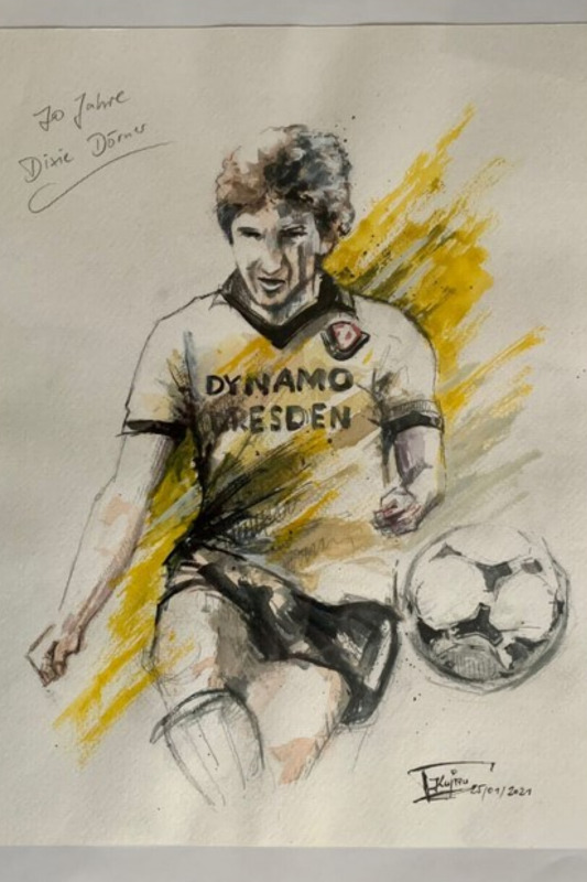 Zeichnung der Dynamo-Legende Dixie Dörner